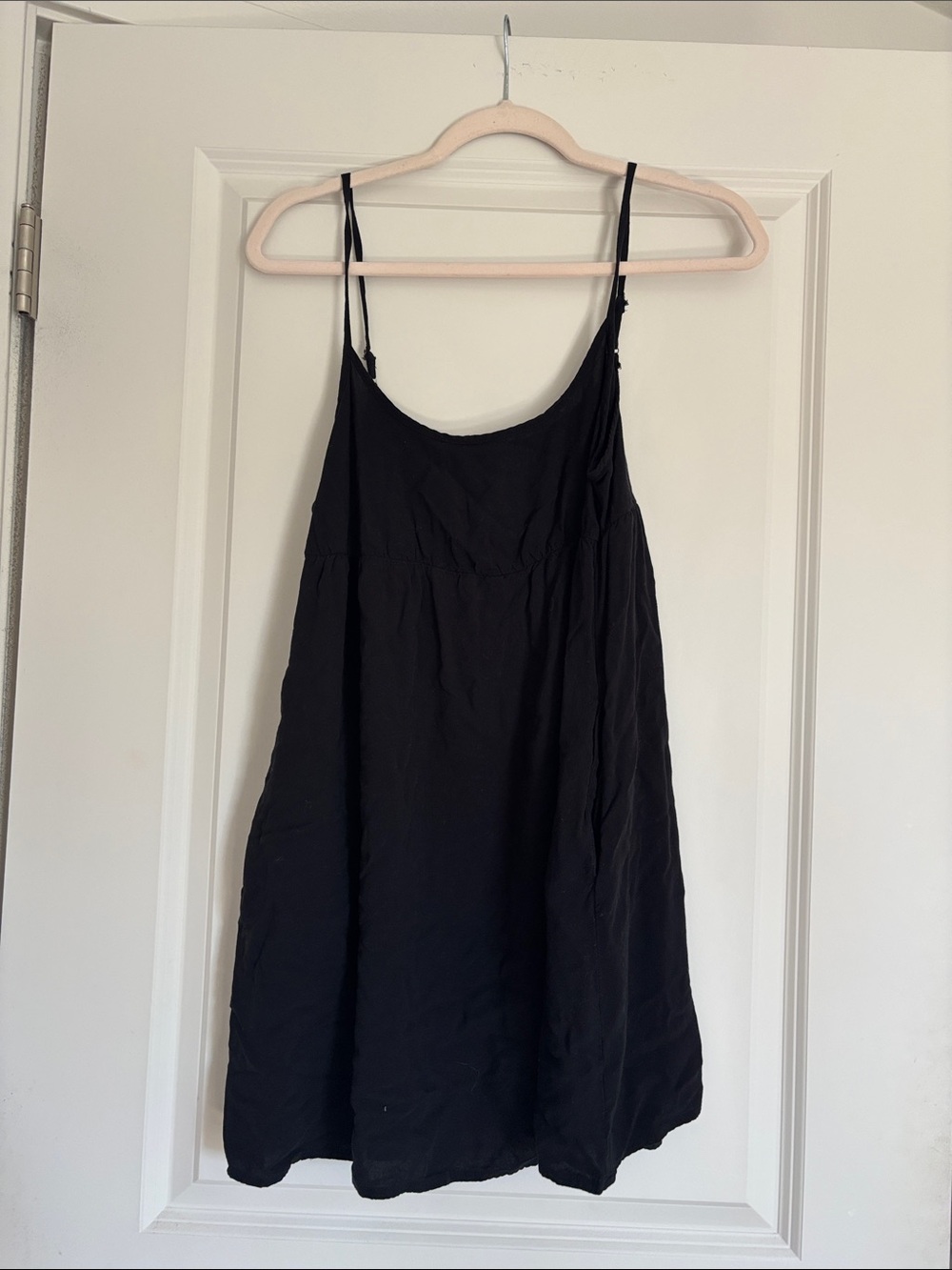 Simple Black Spaghetti Strap Mini Dress with Pockets